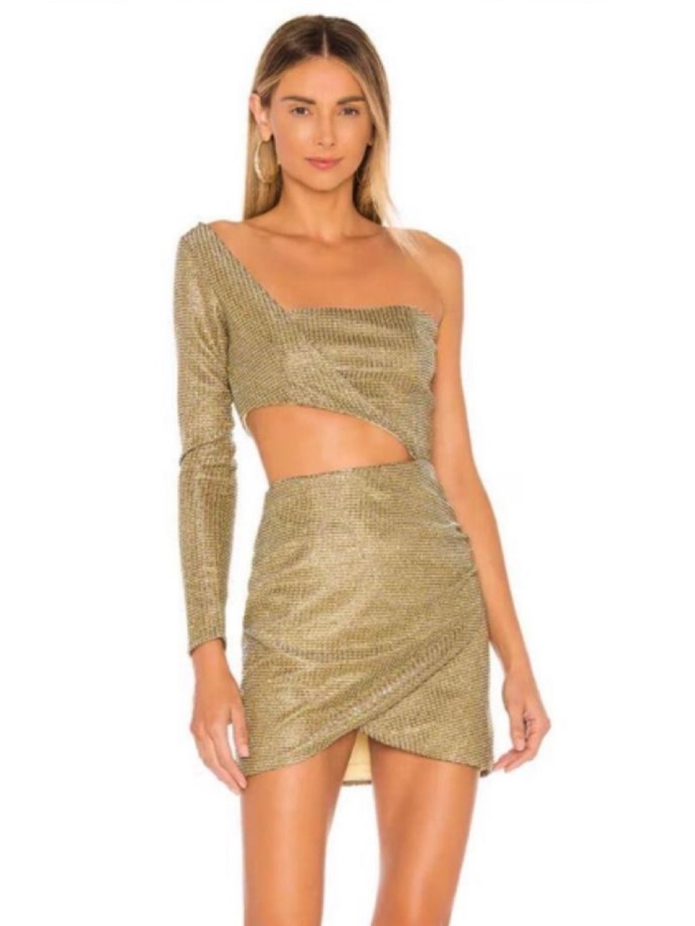 superdown Metallic Gold One-Shoulder Cutout Mini